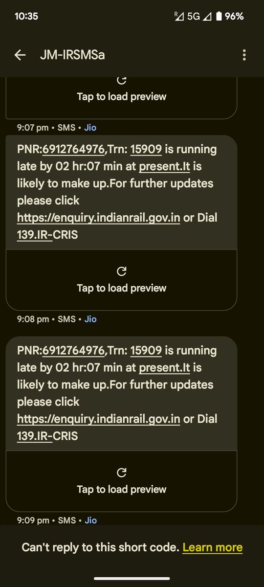 _ankit_raj__'s tweet photo. @RailMadad @RailwaySeva 
Since morning received almost more than 50 messages regarding the delay, which is very irritating.

What's the point in updating every minute, even my booking is not for today,
see the screenshot attached https://t.co/CtF5AF8xOA