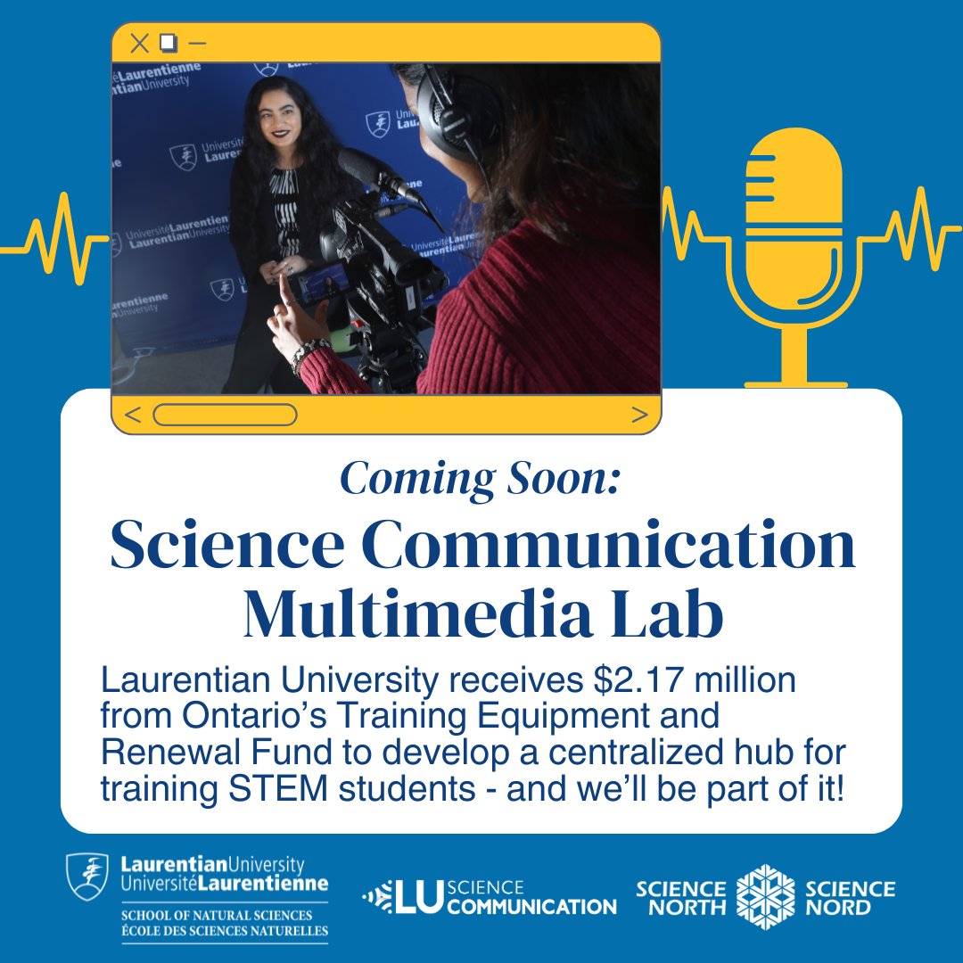 Laurentian Science Communication (@luscicomm) on Twitter photo Excited to work with @LUNatScience on this new STEM hub to support teaching and learning at <a href="/LaurentianU/">Laurentian University - Université Laurentienne</a>. Funding for a molecular analysis and characterization instrument core, a virtual reality lab, and a #SciComm multimedia lab! Read the announcement: laurentian.ca/news/laurentia… Excited to work with @LUNatScience on this new STEM hub to support teaching and learning at <a href="/LaurentianU/">Laurentian University - Université Laurentienne</a>. Funding for a molecular analysis and characterization instrument core, a virtual reality lab, and a #SciComm multimedia lab! Read the announcement: laurentian.ca/news/laurentia…