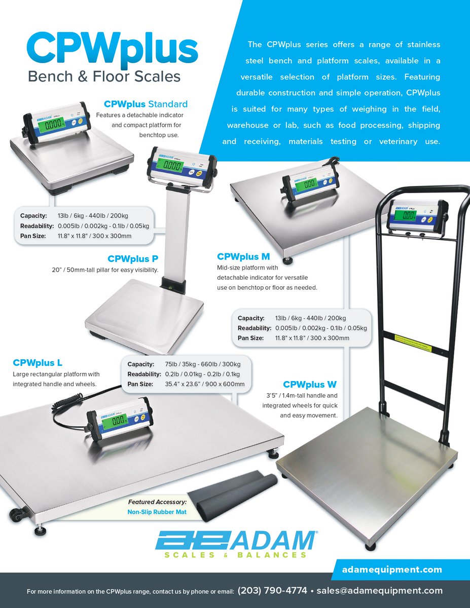 AdamEquipment's tweet image. Adaptability meets accuracy with CPWplus scales! Choose from different platform sizes and capacities to suit your specific needs. Ideal for weighing large or small items effortlessly: zurl.co/tf8V #scales #balances #weighing