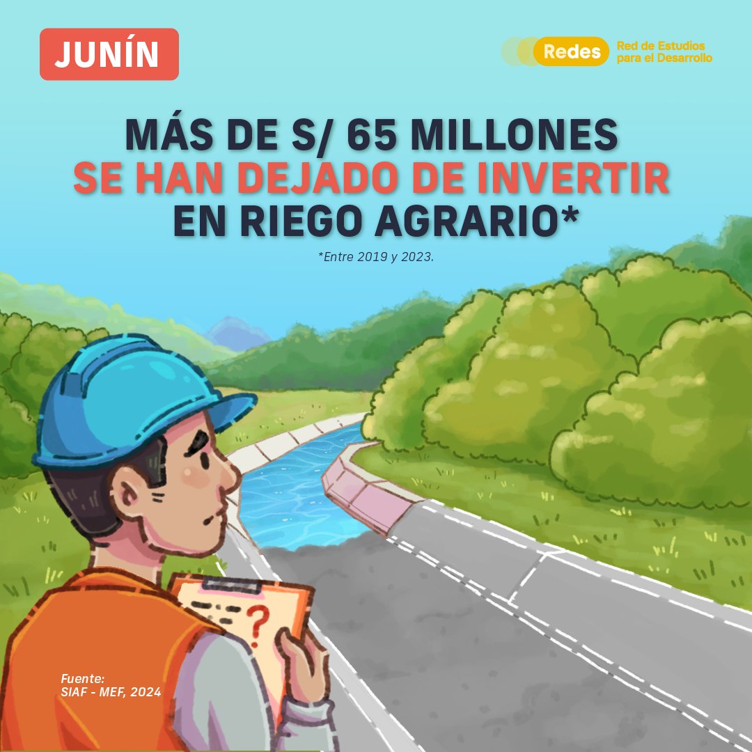 #JUNÍN #DatoRegional🔍| Según el Ministerio de Economía y Finanzas, en los últimos 5 años en nuestra región se ha ejecutado tan solo el 64% del presupuesto destinado a inversión en riego agrario. Esto significa que se han dejado sin invertir más de S/65 millones en dicho periodo