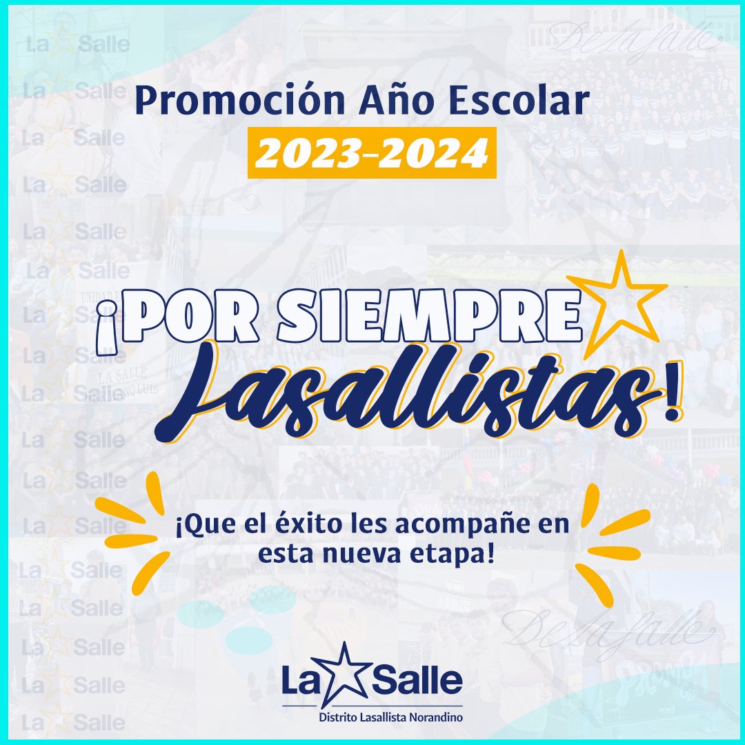 🎉 Estamos felices de verlos lograr sus metas

🙋‍♀️🙋🏻Como una Gran Familia, nos unimos para felicitar a todos los jóvenes Lasallistas pertenecientes a las Promos del Año Escolar 2023-2024.

🔜Queremos desearles el mayor de los éxitos en esta nueva etapa que comienza para ustedes.