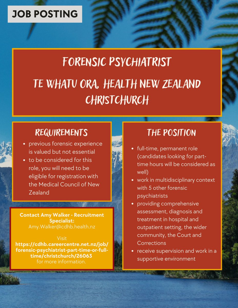 New Job Position in New Zealand (Christchurch) available! Check it out (cdhb.careercentre.net.nz/job/forensic-p…)