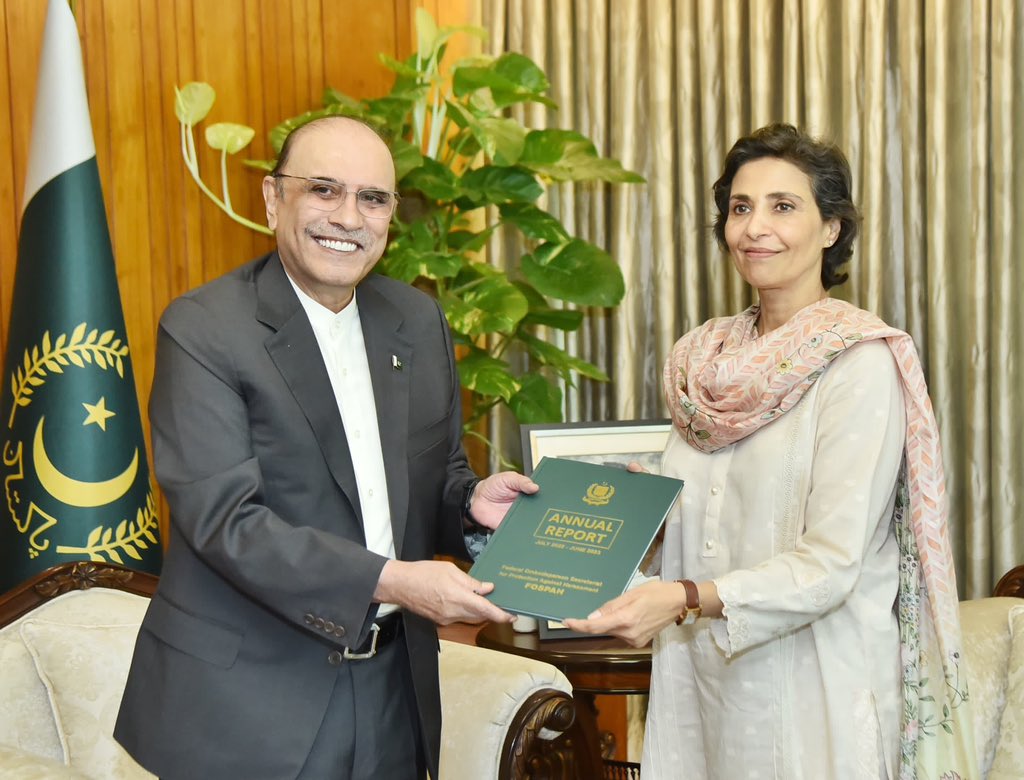 PPP (@mediacellppp) on Twitter photo The Federal Ombudsperson, Ms. Fauzia Viqar, presented the Federal Ombudsman Secretariat for Protection Against Harassment (FOSPAH)'s Annual Report for the year 2022-23 to the President <a href="/AAliZardari/">AsifAliZardari</a>, during a call on, at Aiwan-i-Sadr The Federal Ombudsperson, Ms. Fauzia Viqar, presented the Federal Ombudsman Secretariat for Protection Against Harassment (FOSPAH)'s Annual Report for the year 2022-23 to the President <a href="/AAliZardari/">AsifAliZardari</a>, during a call on, at Aiwan-i-Sadr