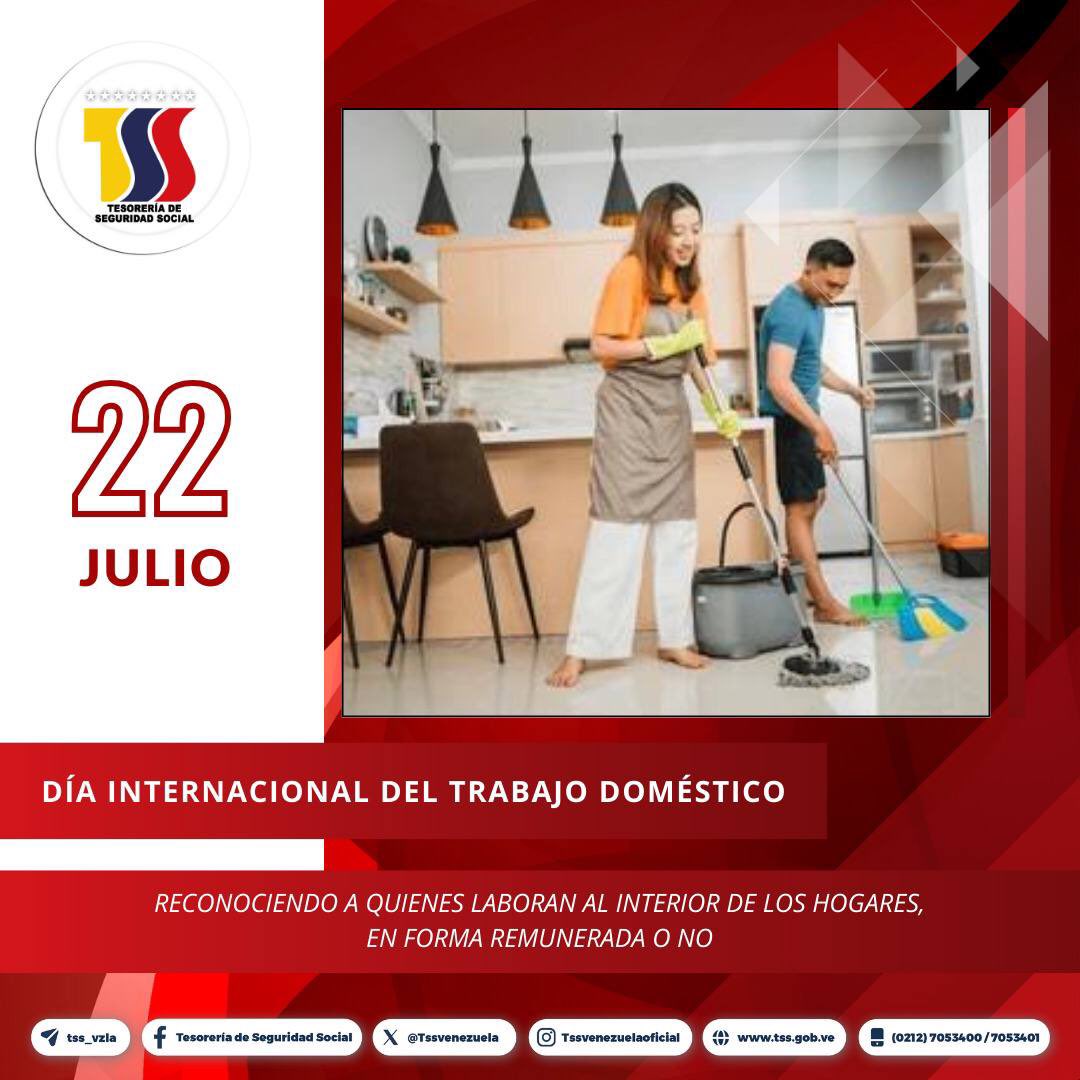 #EfeméridesTSS ll #22Jul El Día Internacional del Trabajo Doméstico. Se  trata de un día en el que se pone de manifiesto y se reconoce la gran  labor ejercida por las mujeres en los hogares.
#GenteDePaz