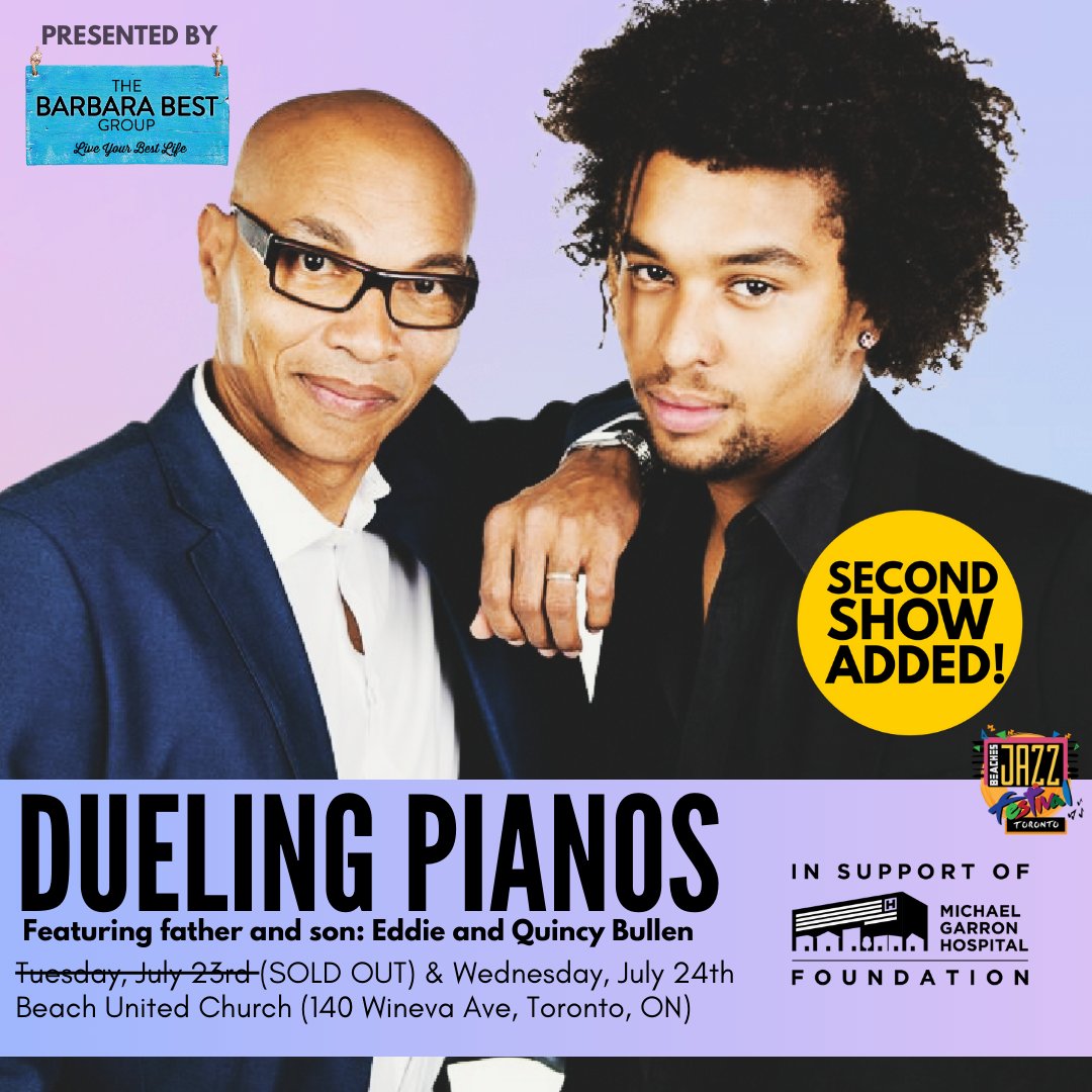 There is still time to pick up last minute tickets for Dueling Pianos with Eddie and Quincy Bullen in support of the Michael Garron Hospital Foundation s

📅Wednesday, July 24 at 7:30PM
📍Beaches United Church (140 Wineva Ave, Toronto)
🎟️: mghf.ca/events/dueling…