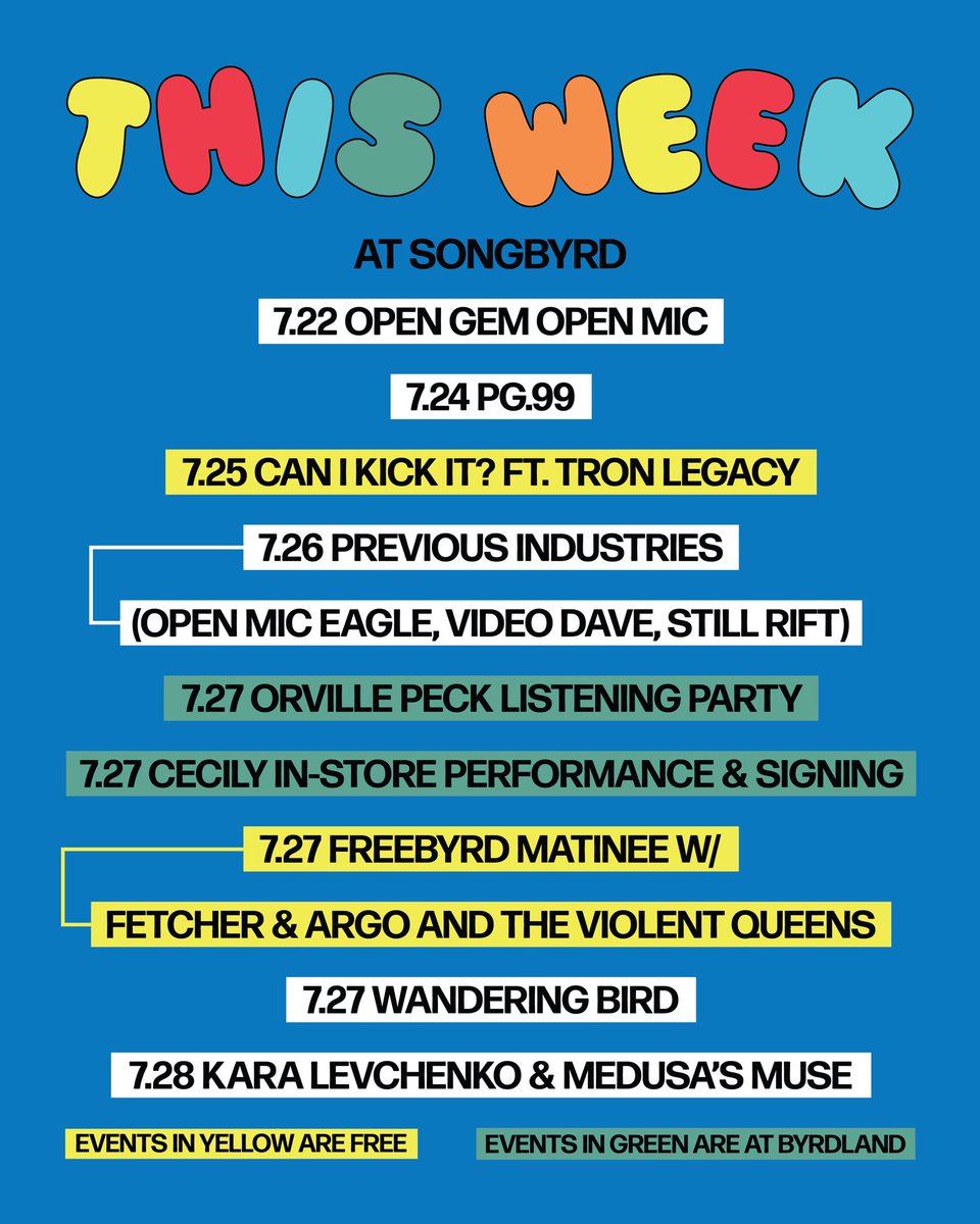 THIS WEEK AT THE BYRD!! Full calendar with tix links >> bit.ly/ByrdEvents