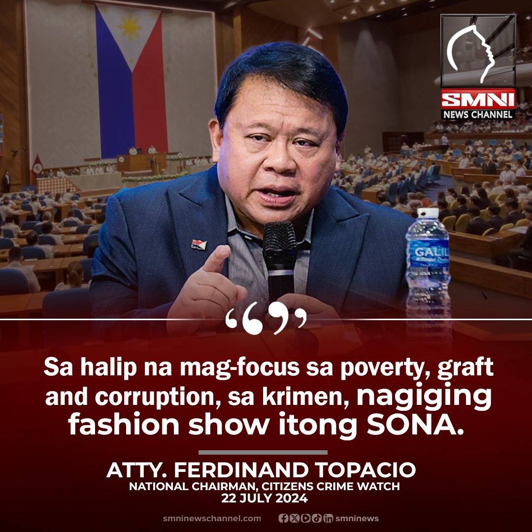 smninews's tweet photo. SONA, nagiging fashion show —Atty. Topacio
#AkoAngPilipinas
#SONA2024
#PEOPLESSONA https://t.co/8IbtbvAyPp