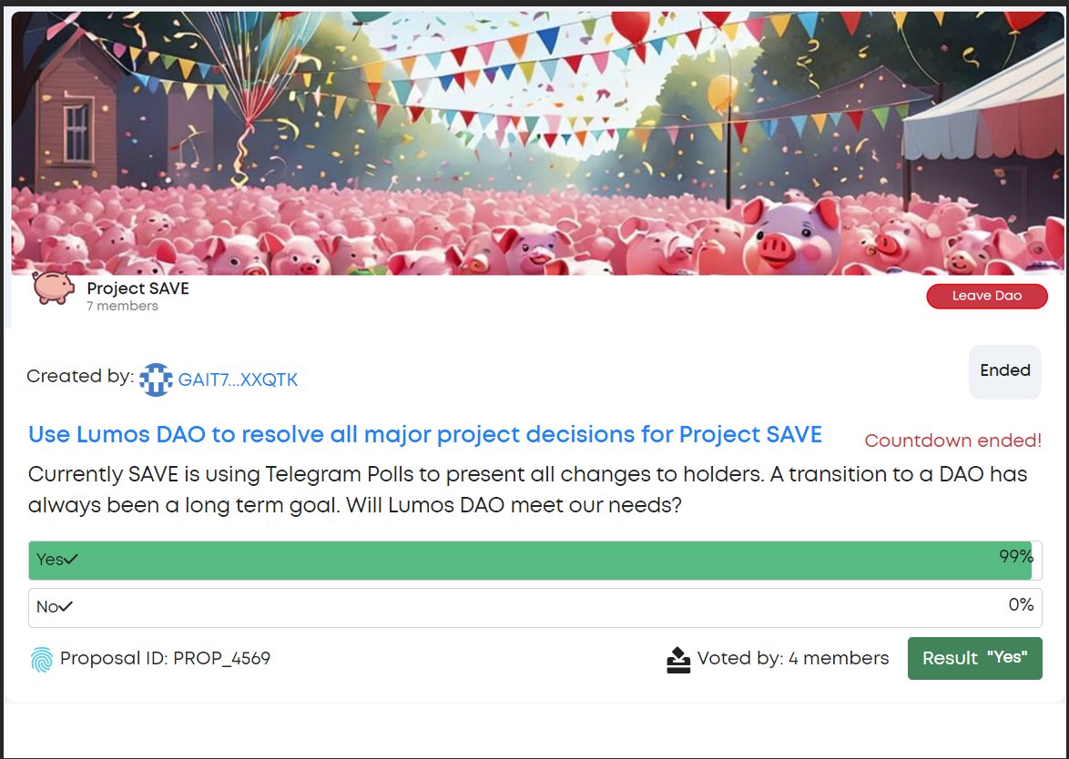 LumosCore's tweet image. [Proposal result]🗳️
Project SAVE first proposal just ended in &quot;YES&quot; ✅
Check out the proposal 🔗- lumosdao.io/dao/CB2UMFX5TN…

#DAO #DecentralizedAutonomousOrganizations