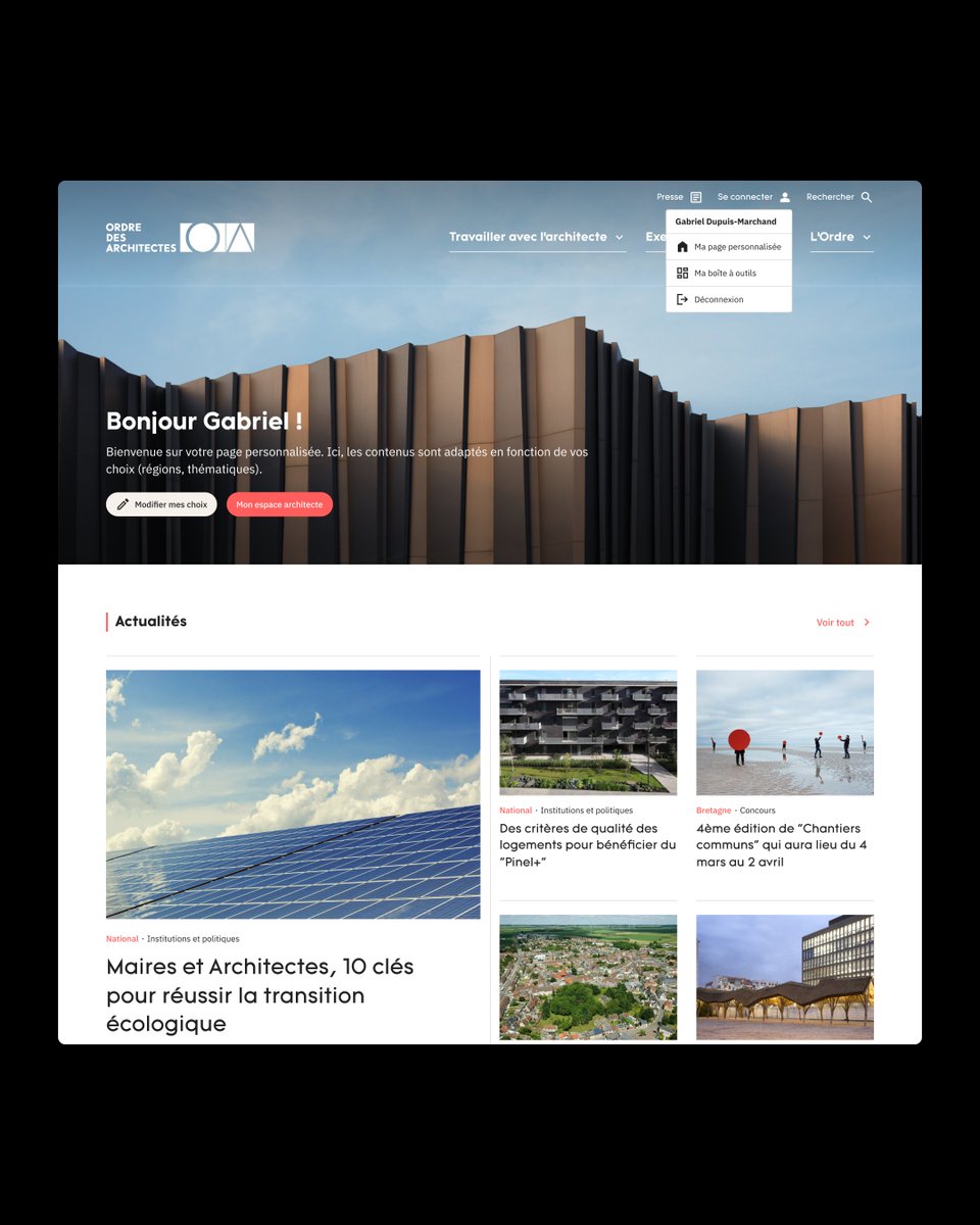 Datagif's tweet photo. Et hop, un nouveau site en ligne pour L'Ordre des Architectes ! Des ateliers utilisateurs, une grosse refonte de l'arbo, une interface complètement revue et de nouvelles fonctionnalités pour cette plateforme utilisée quotidiennement par les 30 500 architectes en France. https://t.co/uli21L4E2B