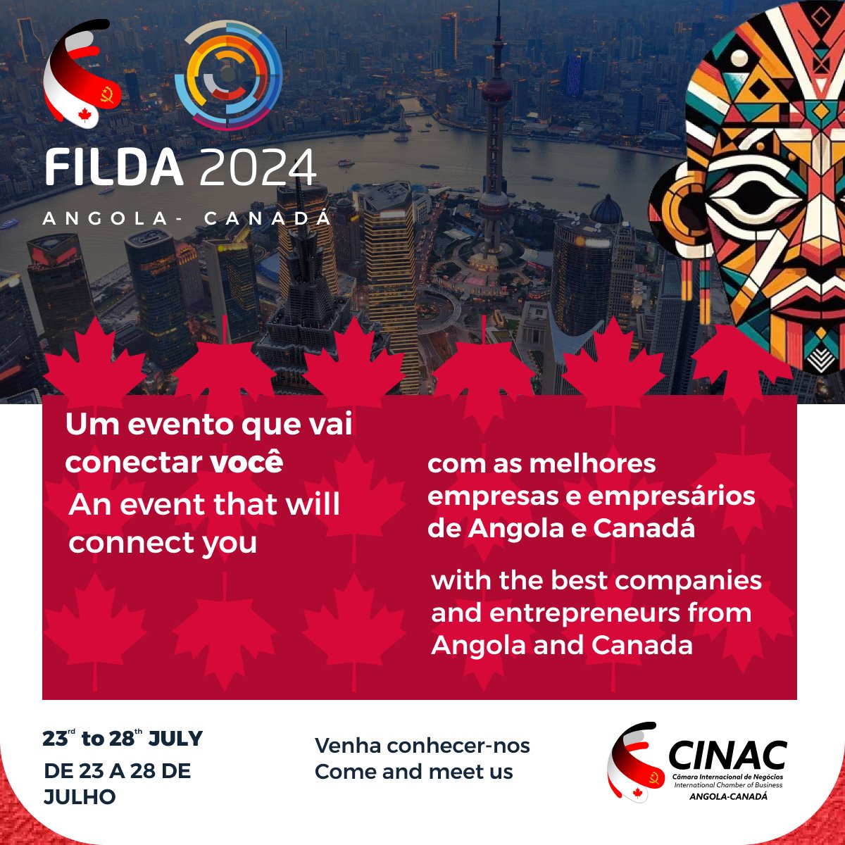 cinacac's tweet photo. 🚀 FILDA 2024: Conecte-se com investidores de Angola e Canadá! 🌍 23 a 28 de Julho, Pavilhão 2.

🚀 FILDA 2024: Connect with investors from Angola and Canada! 🌍 July 23-28, Pavilion 2.

#FILDA2024 #CINAC #Networking #AngolaCanada https://t.co/GpbNb5qE3L
