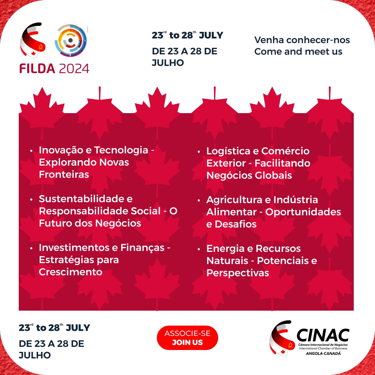 cinacac's tweet photo. 🚀 FILDA 2024: Conecte-se com investidores de Angola e Canadá! 🌍 23 a 28 de Julho, Pavilhão 2.

🚀 FILDA 2024: Connect with investors from Angola and Canada! 🌍 July 23-28, Pavilion 2.

#FILDA2024 #CINAC #Networking #AngolaCanada https://t.co/GpbNb5qE3L