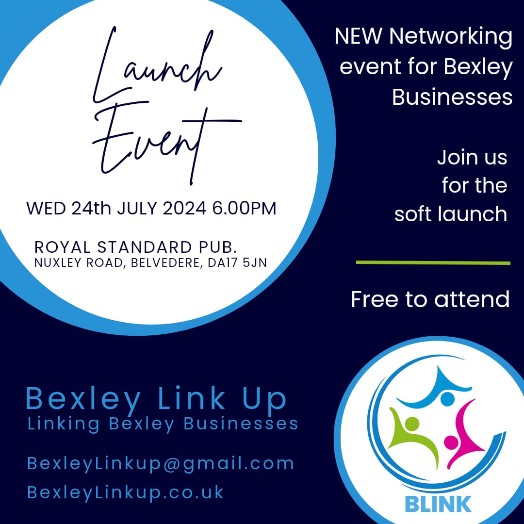****New****
Networking Event for Bexley Businesses.
Are you a local business within Bexley?
Come along to the soft launch of Bexley Link-Up
At:

The Royal Standard Pub 
Nuxley Road 
Belvedere 
DA17 5JN
Wednesday 24th July at 6.00 pm