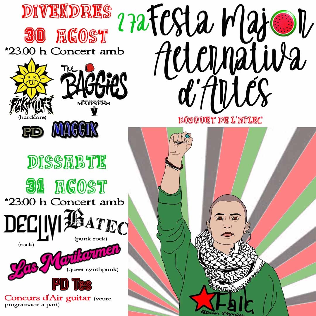 Aquí teniu els concerts de la #FMAArtés d'enguany!
Amb:
<a href="/fckmylifeband/">FCKMYLIFE</a>
<a href="/thebaggiesbcn/">The Baggies</a>
<a href="/declivigrup/">Declivi</a>
#Batecpunkrock
<a href="/LasMarikarmen/">Las Marikarmen</a>
#Entretotestot
✊🏼🎉🎺🎸🪇