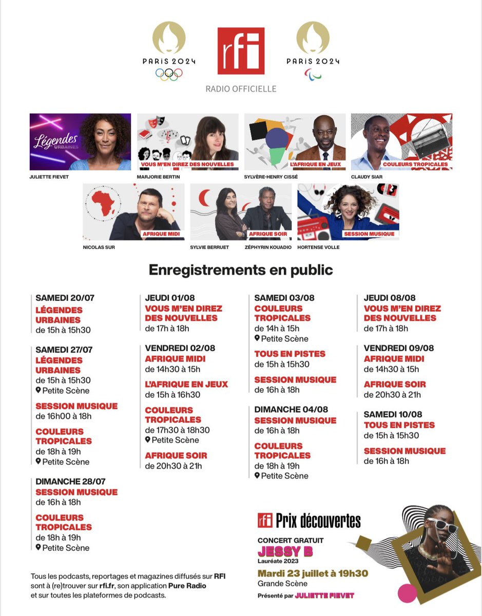 🎙️ Jusqu’au 10 août, #VibrezParis à l’Île-Saint-Denis ;) <a href="/RFI/">RFI</a> EN PUBLIC à #StationAfrique : demandez le programme! ⤵️

<a href="/Paris2024/">Paris 2024</a> #JeuxOlympiques