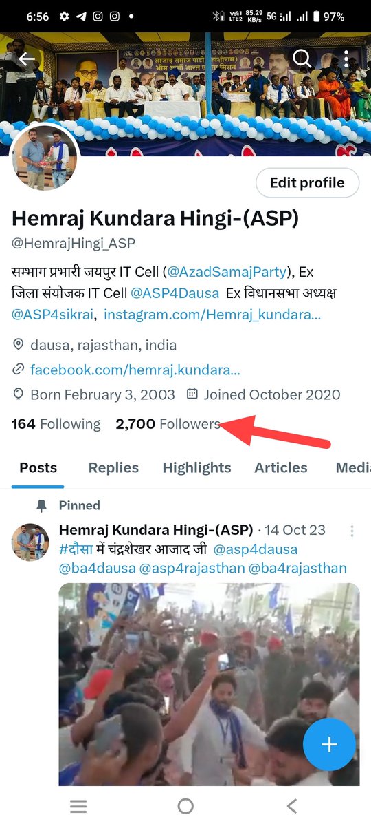 HemrajHingi_ASP's tweet photo. सभी के सहयोग से  @X हैंडल पर मेरे 2700 Followers complete हो चुके हैं..
#धन्यवाद सभी का 
  जय भीम 🙏🙏 https://t.co/Okn94HwhCU