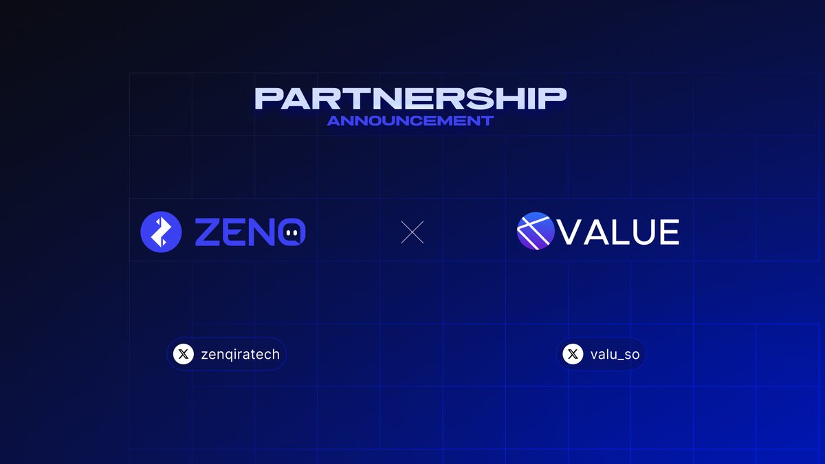 Partnership announcement📢

We are pleased to announce the newest partnership in the Zenqira ecosystem,
VALUE

<a href="/valu_so/">Value DEX - Valu.so</a> the top decentralized exchange for seamless trading on Solana and EVM chains. 🌐

Zenqira and <a href="/valu_so/">Value DEX - Valu.so</a> have partnered to power AI &amp; DePin 🚀

We will achieve