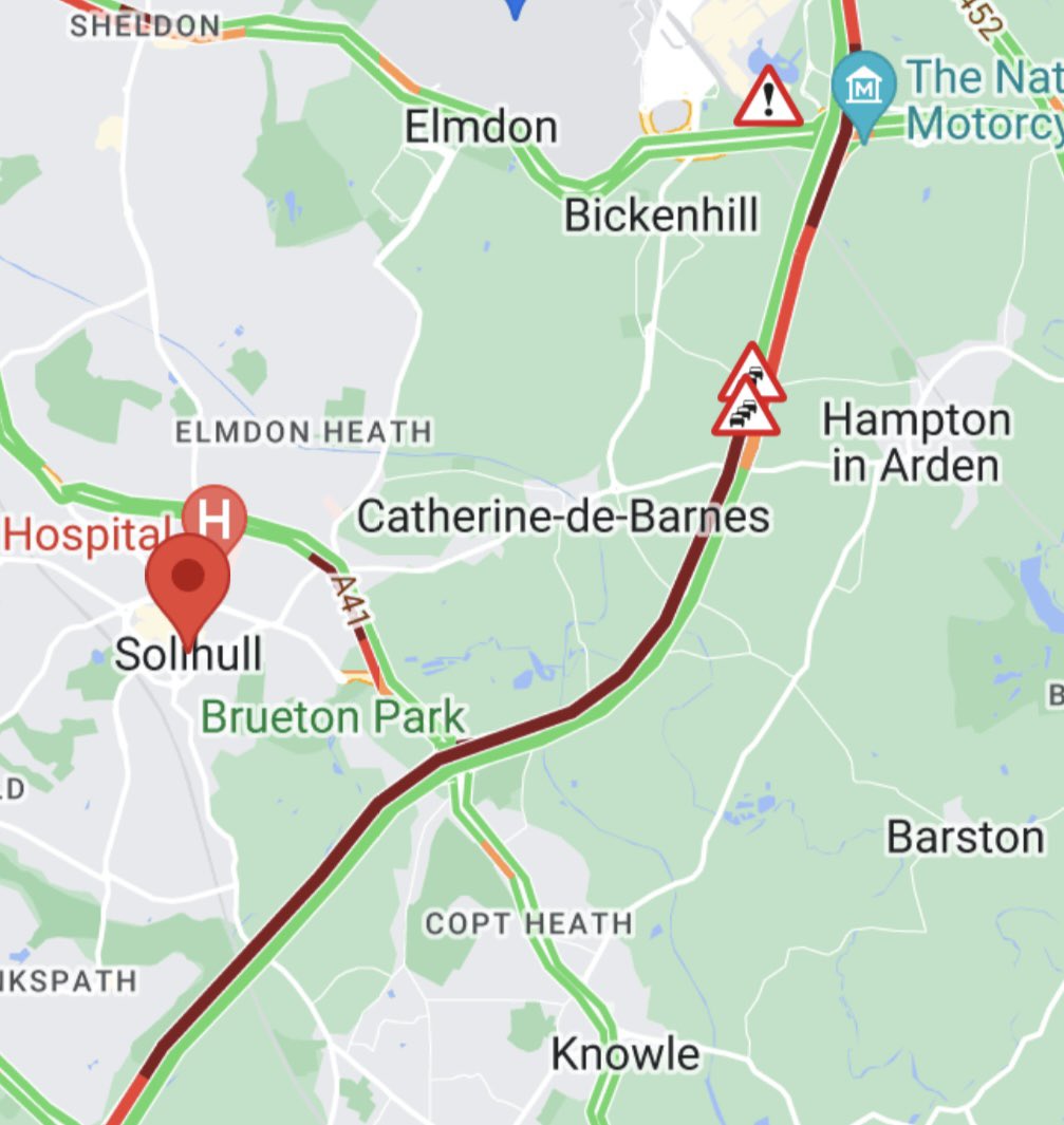 SolihullUpdates's tweet image. #TRAVEL: Two lanes CLOSED on #M42 northbound between J5 #A41 #Solihull and J6 #A45 (#BirminghamAirport), due to a collision involving a lorry and car.