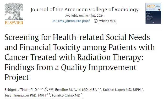 Fumiko Ladd Chino, MD, FASCO (@fumikochino) on Twitter photo Proud of this effort initially led by Dr <a href="/EmelineAvikiMD/">Emeline Aviki, MD, MBA</a> & completed by Dr <a href="/BThomPhD/">Bridgette Thom, PhD</a> to screen for #financialtoxicity & health-related social risks. We found pt receiving #radiation have ⬆️transportation insecurity & worse financial toxicity than others.
sciencedirect.com/science/articl… Proud of this effort initially led by Dr <a href="/EmelineAvikiMD/">Emeline Aviki, MD, MBA</a> & completed by Dr <a href="/BThomPhD/">Bridgette Thom, PhD</a> to screen for #financialtoxicity & health-related social risks. We found pt receiving #radiation have ⬆️transportation insecurity & worse financial toxicity than others.
sciencedirect.com/science/articl…