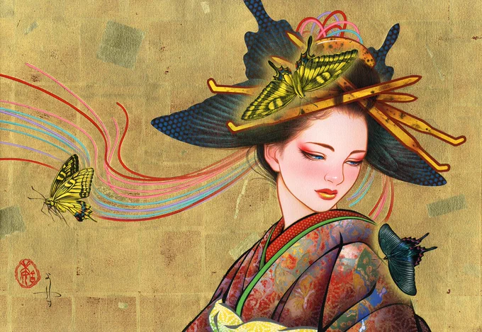「蝶結び」 53x77cm カンバスにアクリル 2015年制作 2024年加筆 ©TAMURA Yoshiyasu 2015-2024 all rights are reserved