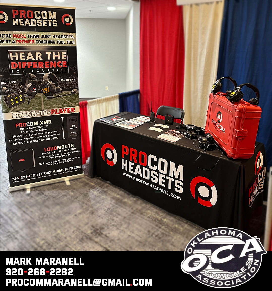ProCom Headsets (@procomheadsets) on Twitter photo 📢Oklahoma Coaches!
<a href="/CoachMaranell/">Mark Maranell</a> is out at the <a href="/OklahomaCoaches/">Oklahoma Coaches Association</a> Clinic. Be sure to stop by booth 62D for a demo and #HearTheDifference that #ProCom will make for your team this season! #OCA #OklahomaCoachesAssociation
#CoachingHeadsets #WhereWinningConversationsBegin 📢Oklahoma Coaches!
<a href="/CoachMaranell/">Mark Maranell</a> is out at the <a href="/OklahomaCoaches/">Oklahoma Coaches Association</a> Clinic. Be sure to stop by booth 62D for a demo and #HearTheDifference that #ProCom will make for your team this season! #OCA #OklahomaCoachesAssociation
#CoachingHeadsets #WhereWinningConversationsBegin