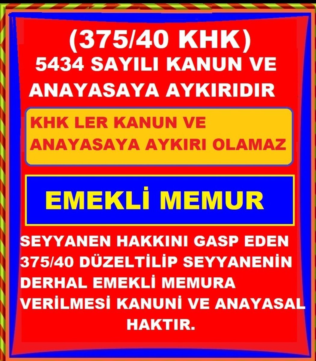 Duyduk ki haksız 347 TL için mecliste sabahlamışsınız
Memur Emeklisinin seyyanen zam hakkına  hukuksuz ek madde ile el konuldu 
14492 TL eksik maaş alıyoruz
Küçük hesapların peşinde koşanlar küçük hesaplar içinde kalır❗
<a href="/OnderKahveci/">Önder Kahveci</a>
<a href="/kamusen/">Kamu-Sen</a>
<a href="/TurkesGuney/">Türkeş Güney</a>
#MemurEmeklisineAdalet