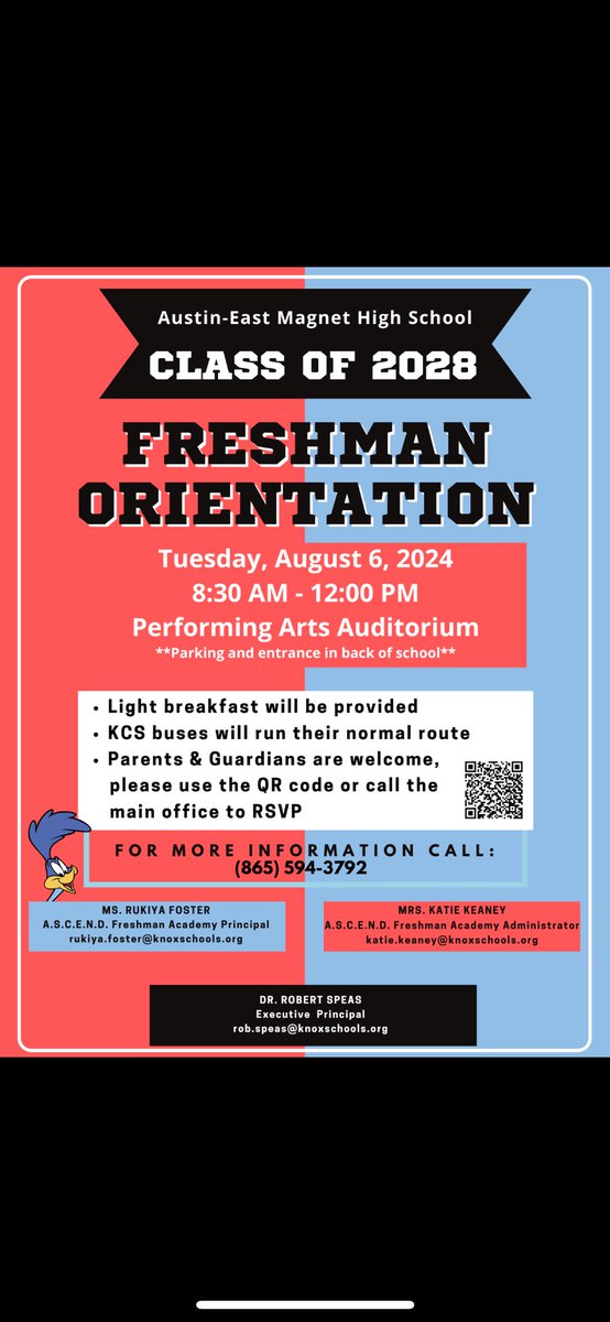 It’s the most wonderful time of the year! We are excited to welcome the Class of 2028 RoadRunners on Tuesday, August 6th! See flyer below for more information. #beepbeep