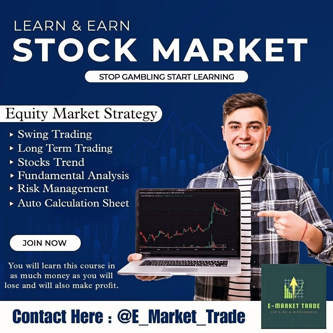 E_Market_Trade's tweet image. IF YOU WANT TO LEARN STOCK MARKET WITH RIGHT DIRECTION THEN JOIN US.📈📊

ALSO CHECK OUR STOCKS ANALYSIS IN TELEGRAM CHANNEL LINK IN BIO 🔗.

#Learn
#Growwithus
#Stockmarketlearning
#stockmarketsindia
#stockmarkets
#SwingTrading 
#Multibagger
#Stockstrend
