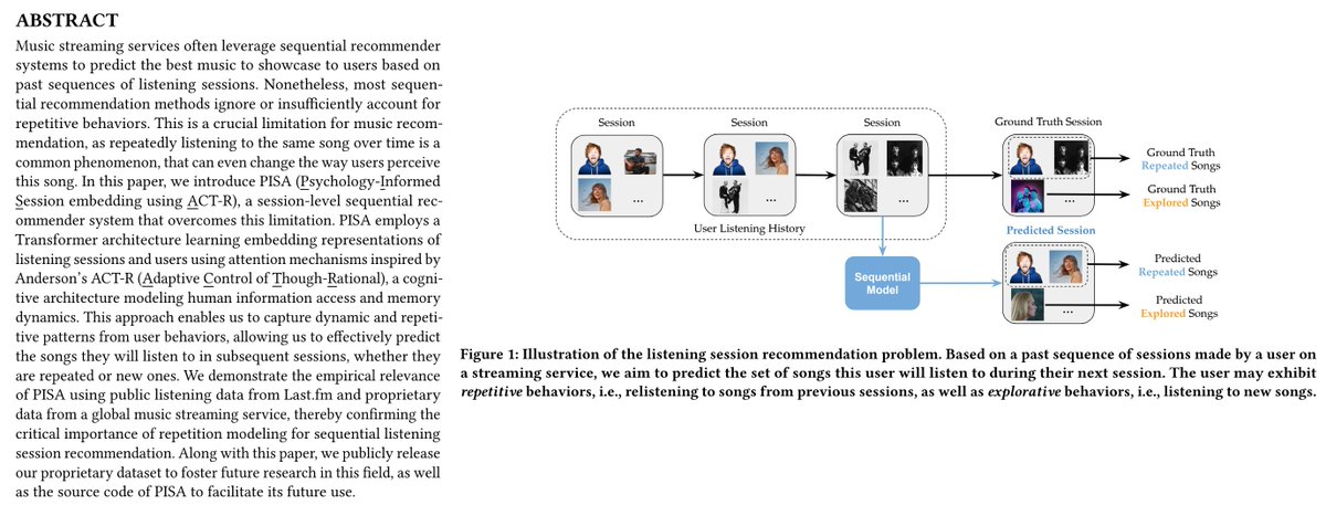 A nice way to start the week! Our work:

"Transformers Meet ACT-R: Repeat-Aware and Sequential Listening Session Recommendation"
led by Viet Anh Tran from <a href="/Deezer/">Deezer</a>,

has been accepted as a Full Paper at #RecSys2024! 🥳

We will share a preprint soon along with code and data.