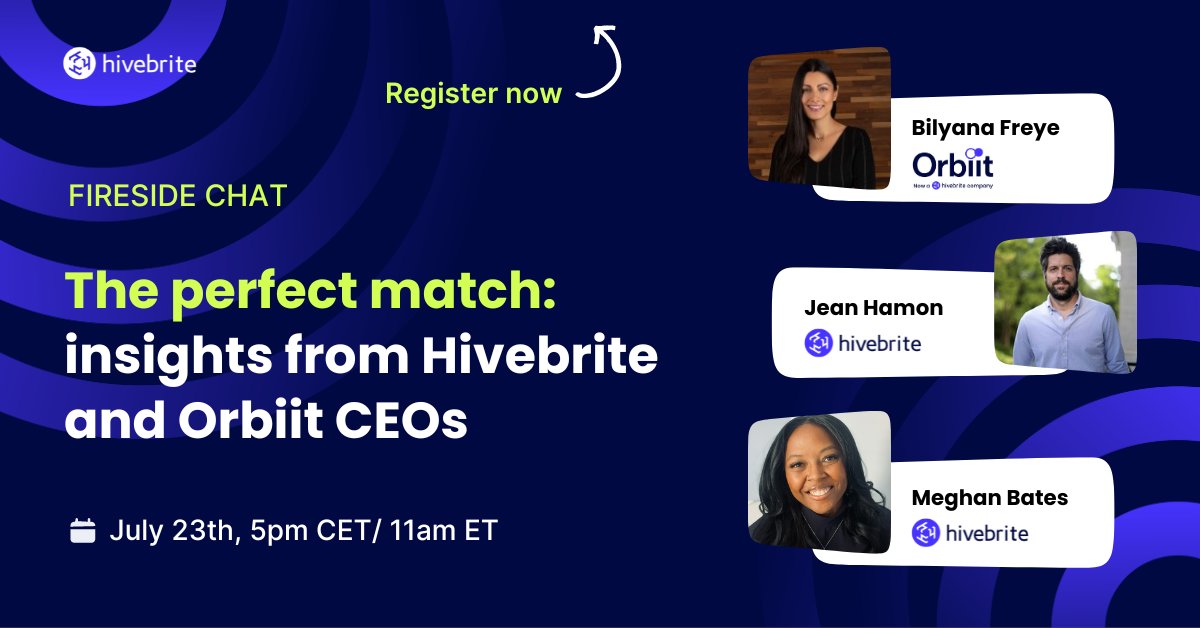 [Webinar Reminder 🚨 24 hours left!] Join our exclusive fireside chat with <a href="/hivebrite/">hivebrite</a> &amp; @Orbiit_ai 's CEOs <a href="/jeanhamon/">Jean Hamon</a> and <a href="/BilyanaFreye/">Bilyana Freye</a>. Discover why Hivebrite acquired Orbiit and how their combined technologies are transforming community engagement. ➡️hivebrite.io/webinars/hiveb…