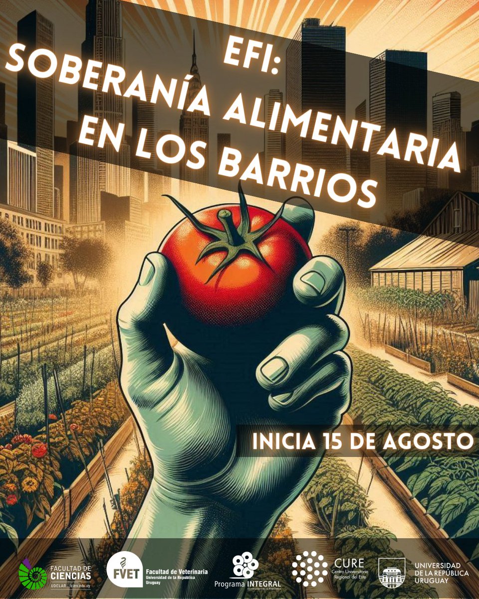 Hasta el 4 de agosto podes anotarte al Espacio de Formación Integral: "Soberanía Alimentaria en los Barrios" dirigido a estudiantes de Montevideo y Maldonado. 
Son clases prácticas y teóricas desarrolladas desde el mes de agosto hasta noviembre. 
Más info: pim.udelar.edu.uy/portal/noticia…
