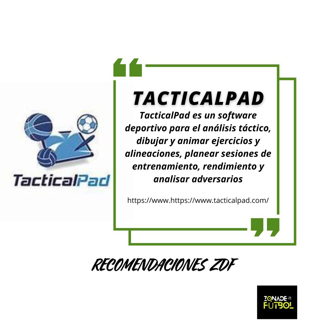 Recomendaciones ZDF. 
Os presentamos la primera de nuestras recomendaciones : <a href="/TacticalPad/">TacticalPad®</a> 
Colaborador para crear imágenes desde el comienzo de Zonadefutbol.es

Conócela en tacticalpad.com