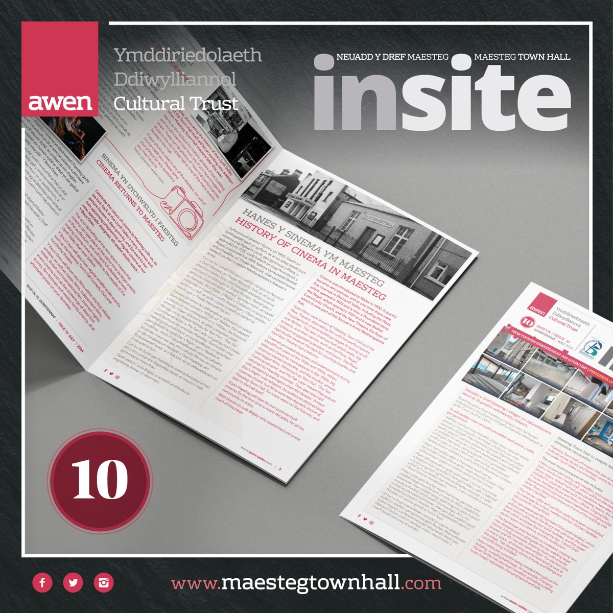 The July issue of Insite - the Maesteg Town Hall newsletter, is out now!
Mae cylchlythr Neuadd y Dref Maesteg ar gael nawr!

This edition looks back at the history of cinema in the Llynfi Valley, and forward to our new purpose-built cinema, Y Bocs Oren!📽️
awenboxoffice.com/insite-july-ma…