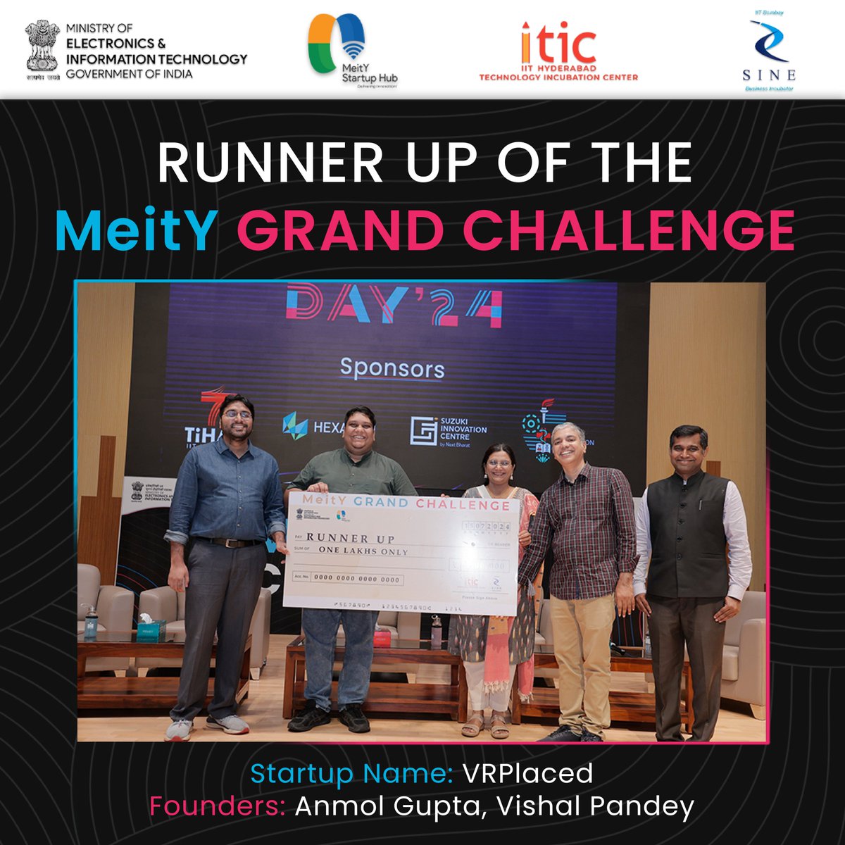 Mythya Verse (@mythyaverse) on Twitter photo We are thrilled to share that <a href="/vrplaced/">VRPlaced</a> has been named the runner-up at the prestigious MeitY Grand Challenge 2024 pitch event! 🌟
@MSH_MeitY <a href="/iTICIncubator/">iTIC Incubator @IITH</a> <a href="/SINEIITB/">SINE IITB</a>
<a href="/IITMandiiHub/">IIT Mandi iHub and HCi Foundation</a> <a href="/divyasampark/">iHUB DivyaSampark</a> We are thrilled to share that <a href="/vrplaced/">VRPlaced</a> has been named the runner-up at the prestigious MeitY Grand Challenge 2024 pitch event! 🌟
@MSH_MeitY <a href="/iTICIncubator/">iTIC Incubator @IITH</a> <a href="/SINEIITB/">SINE IITB</a>
<a href="/IITMandiiHub/">IIT Mandi iHub and HCi Foundation</a> <a href="/divyasampark/">iHUB DivyaSampark</a>