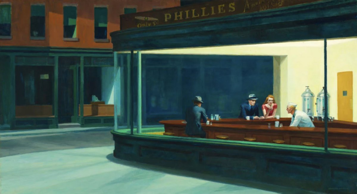 InternationalAA's tweet photo. Edward Hopper's' "Nighthawks" continues to be an iconic reflection of American realism.

#EdwardHopper #ArtistBirthday #UrbanScenes #IconicPaintings #InternationalArtAcquisitions #Art #FineArt #Artwork #InvestmentArt #painting #FineArtInvestment #collection #PaintingOfTheDay https://t.co/c8bEiBOB2x
