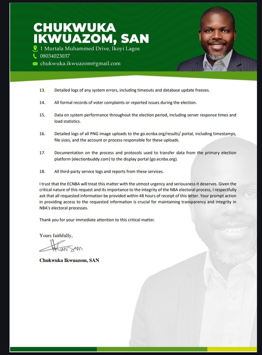 I thank you all for your continued throughout the entire process of the NBA Elections. The campaigns and elections are over now.

However, there are serious issues regarding the integrity of the process. We must jointly ask the ECNBA to allow an independent audit of the process.