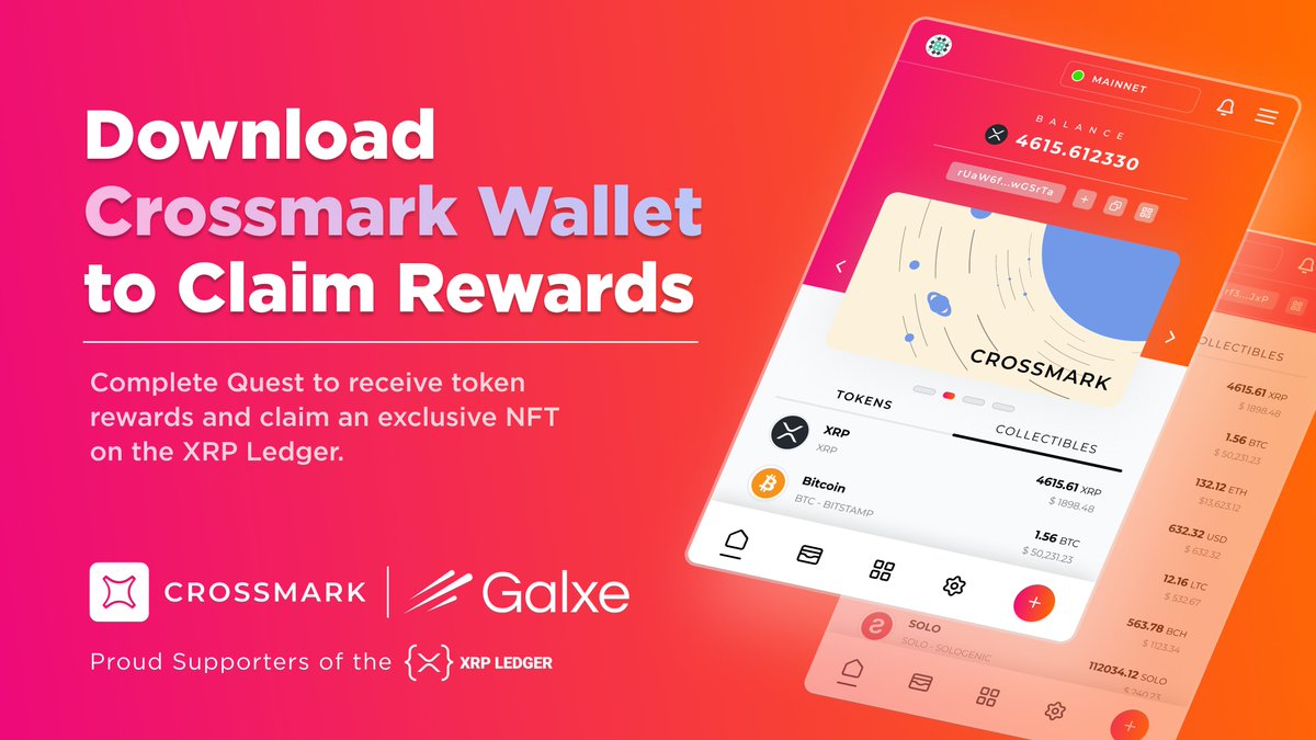 🚀 New Quest available for the XRP Ledger w/ @GalxeQuest ▶️  https://t.co/5fV7zTtXXA Crossmark Wallet 💢 is the #1 browser wallet on the  {X} XRP Ledger, Ready for Payment 💸 Download Crossmark Wallet