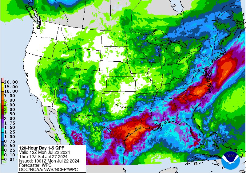 Rain!!! The Weather Prediction Center has areas of the Texas coast getting up to 7 inches over the next 5 days and around 1 to 2 inches in the Hill Country.