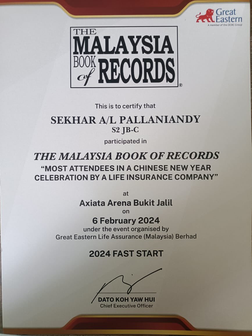 pallaniandy's tweet photo. Malaysia Book of Records thanks to#great eastern https://t.co/H43lACTelt