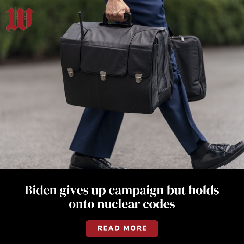 WashTimes's tweet photo. From the nuclear codes to weighty war decisions, President Biden’s decision to end his campaign while remaining in the White House has sparked pointed questions about whether he should keep his presidential powers.