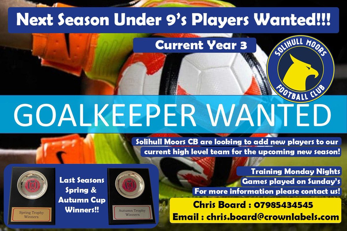 PLAYERS WANTED

Our U9 CB team are looking for a goalkeeper ahead of the 24/25 season!