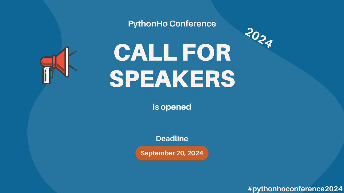 Kafui4k's tweet image. The Call for Speakers for 2024 @PythonHo #Conference is opened up until September 20, 2024.
Want to speak, or lead a workshop/tutorial session?
Submit a talk here tinyurl.com/2024pythonho 
#PythonHoCommunityConference2024
#PyHo24