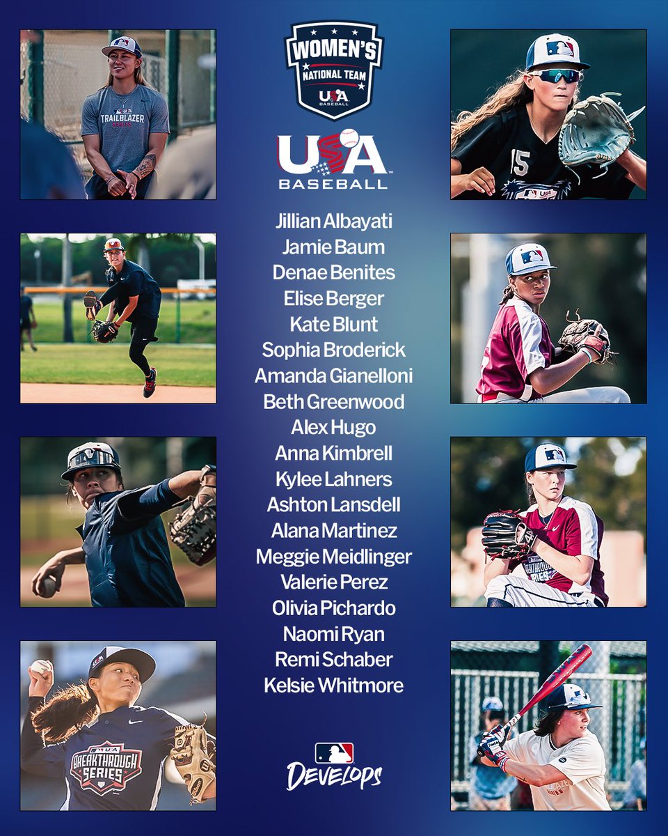 MLBDevelops (@mlbdevelops) on Twitter photo The 2024 <a href="/USABaseballWNT/">USA Baseball WNT</a> roster for the WBSC Women’s Baseball World Cup⚾️‼️
19 of the 20 athletes have been part of MLB Develops programs as both coaches & players!
Good luck to Team USA 🇺🇸‼️ The 2024 <a href="/USABaseballWNT/">USA Baseball WNT</a> roster for the WBSC Women’s Baseball World Cup⚾️‼️
19 of the 20 athletes have been part of MLB Develops programs as both coaches & players!
Good luck to Team USA 🇺🇸‼️