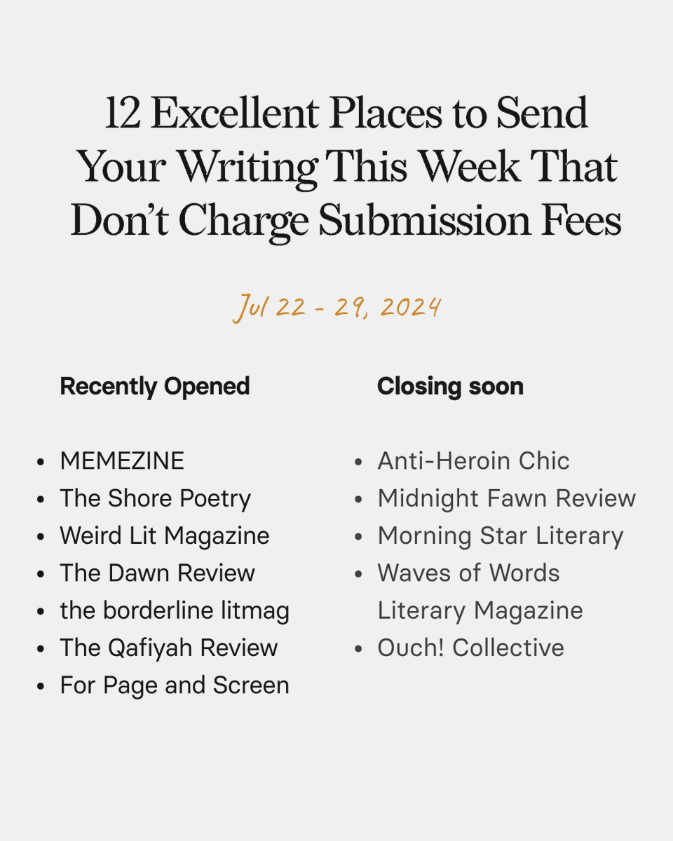 Chill Subs (@chillsubs) on Twitter photo Where to submit this week ✨
All details here: bit.ly/m/ChillSubs 
#WritingCommunity Where to submit this week ✨
All details here: bit.ly/m/ChillSubs 
#WritingCommunity