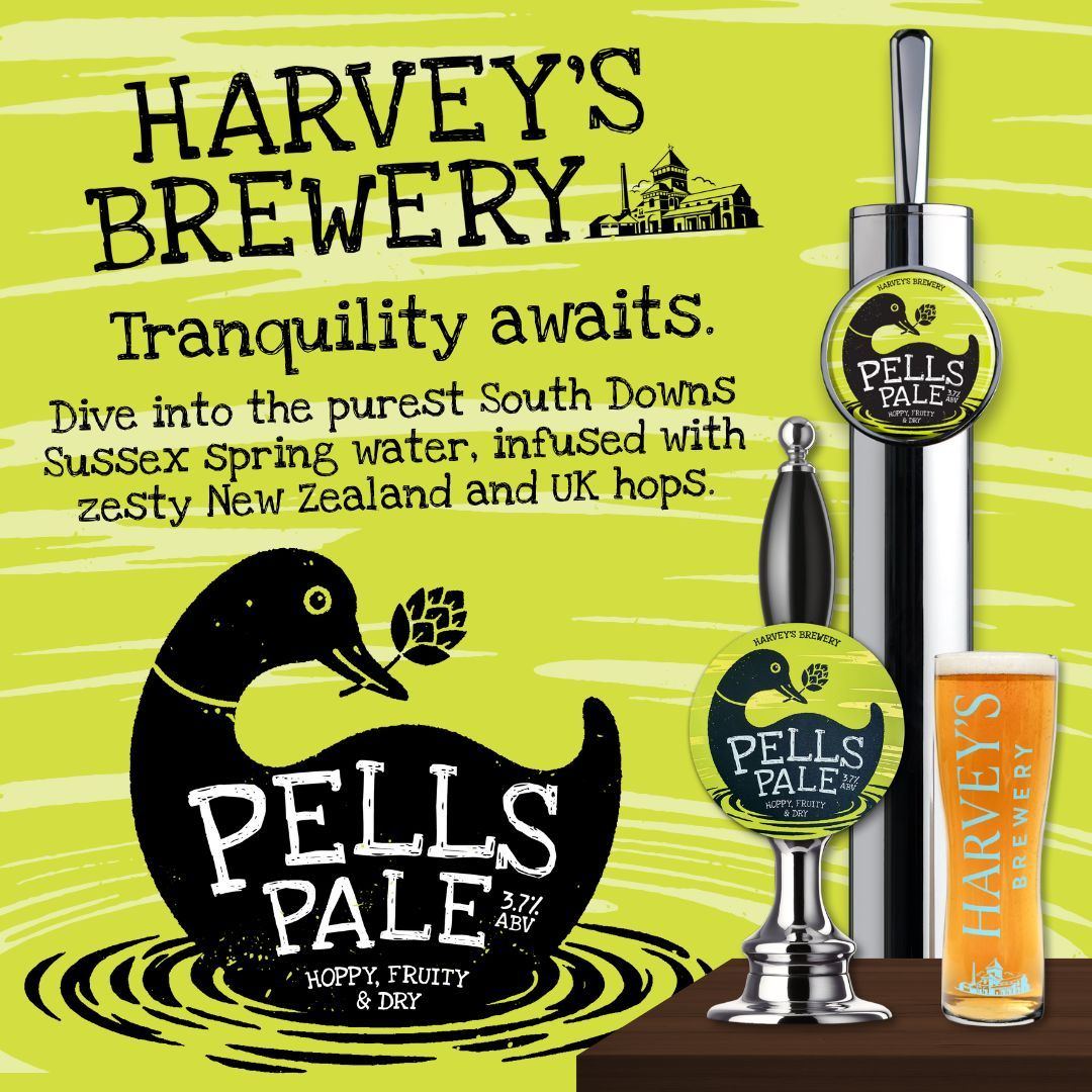 Harveys1790's tweet photo. We’re excited to share our new Pells Pale! 

Crafted with pure South Downs Spring Water, Motueka &amp; UK hops, and a touch of Plumage Archer Malt. 🍺 

Fresh citrus, fruity notes, and a smooth finish await! 🦆 

Find out more here: https://t.co/PXx7aaHQNy https://t.co/YYNcQyg7bV