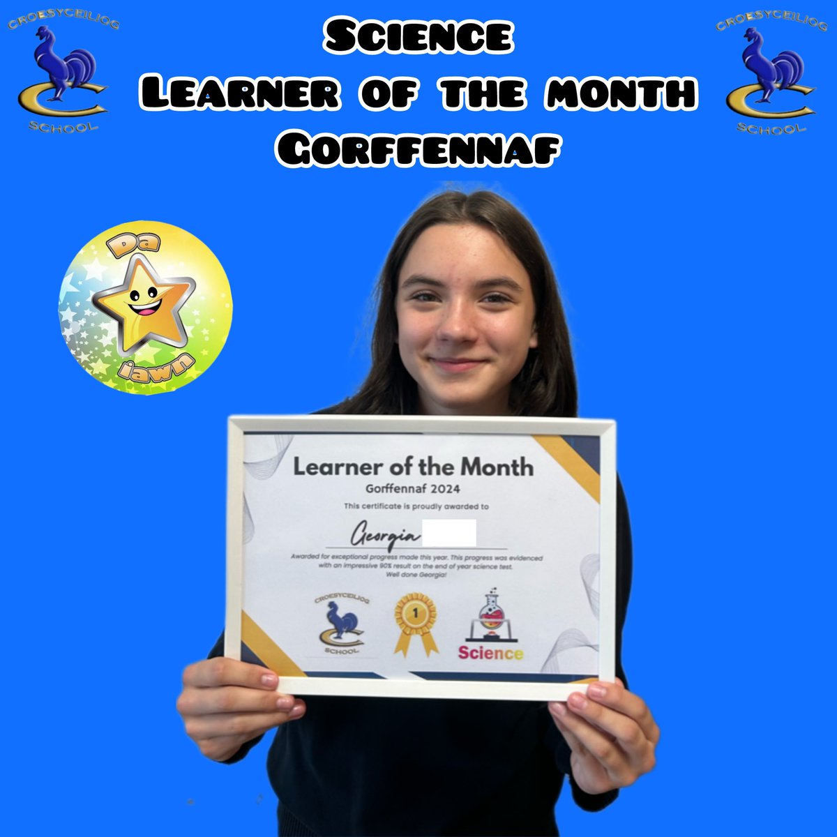 Science Learner of the Month for July is Georgia (8SMY). 
Georgia has had an excellent year in science and has shown impressive progression which has been highlighted by incredible assessment scores. Well done Georgia. Keep it going!