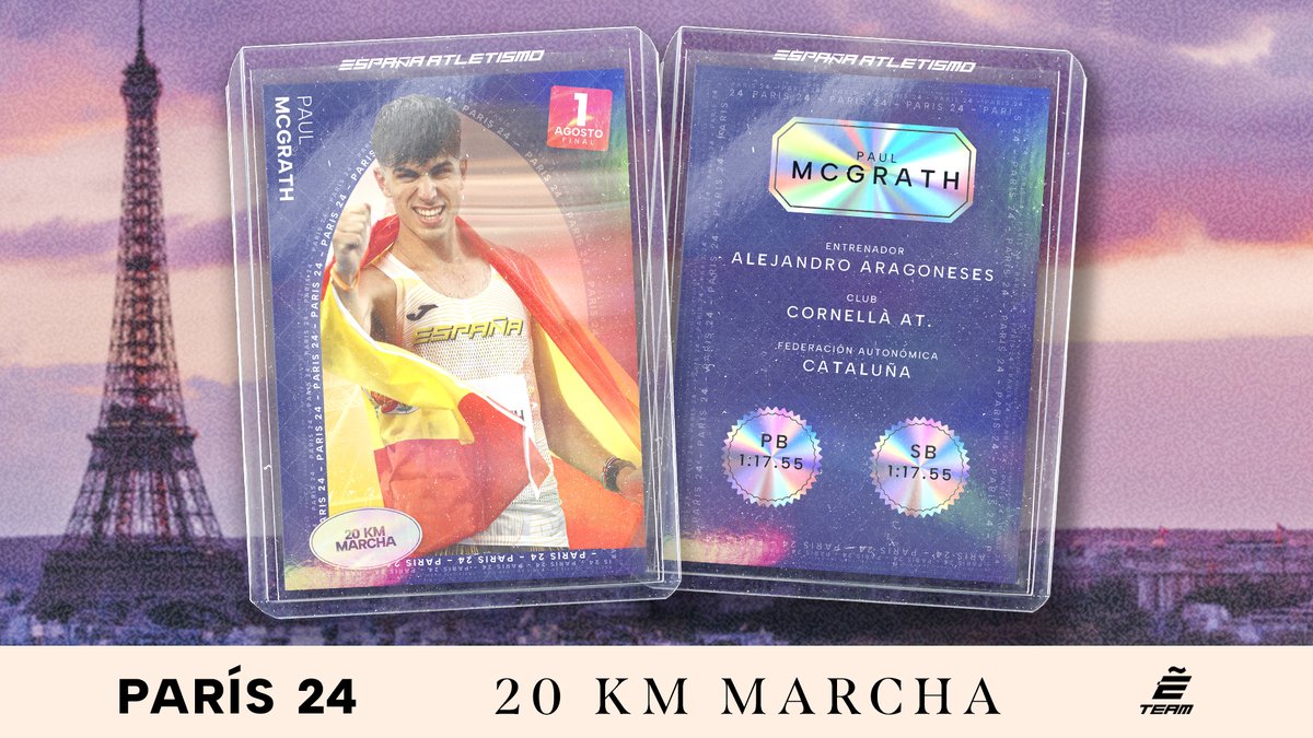 𝘓𝑜𝘴 𝘤𝑟𝘰𝑚𝘰𝑠 📕 𝘥𝑒 #EspañaAtletismo 🇪🇸 𝑝𝘢𝑟𝘢 #Paris2024 

20KM MARCHA 🚹
👉🏾 <a href="/Alvaroatletismo/">Álvaro Martín Uriol</a> 
👉🏾 <a href="/DiegoGCarrera/">Diego García Carrera</a>
👉🏾 <a href="/PaulMcGrathinho/">McGrath</a> 

🗓️ 1 de agosto
⏰ 7:30

Llevarán la marcha 🕺🏽 española a las calles de París🌆

#PasiónPorCompetir