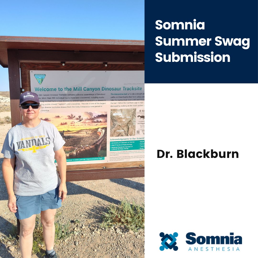 SomniaInc's tweet photo. Dr Blackburn sporting her Somnia baseball cap at Mill Canyon. 
#Summer 
#Anesthesia 
#Anesthesialife 
#Anesthesiausa https://t.co/4jhDzc62CO