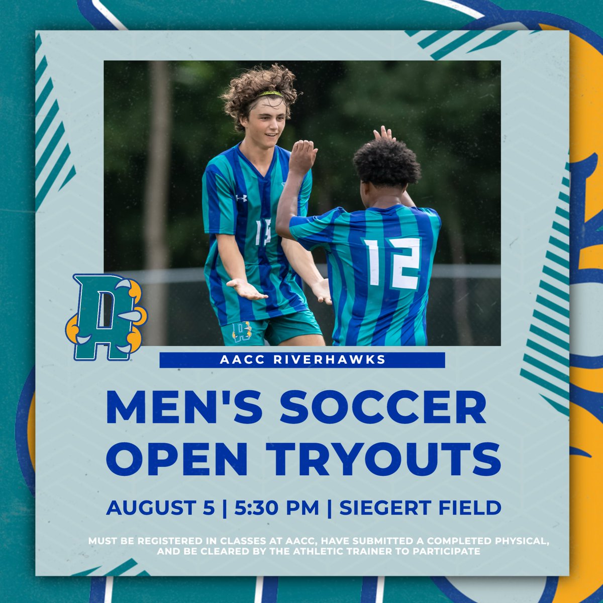 ⚽️ AACC Men's Soccer is holding open tryouts on Monday, August 5, at 5:30 p.m. Participants must be registered in classes at AACC, have submitted a completed physical, and be cleared by the athletic trainer.
Fill out an interest form at aaccathletics.com/recruitme