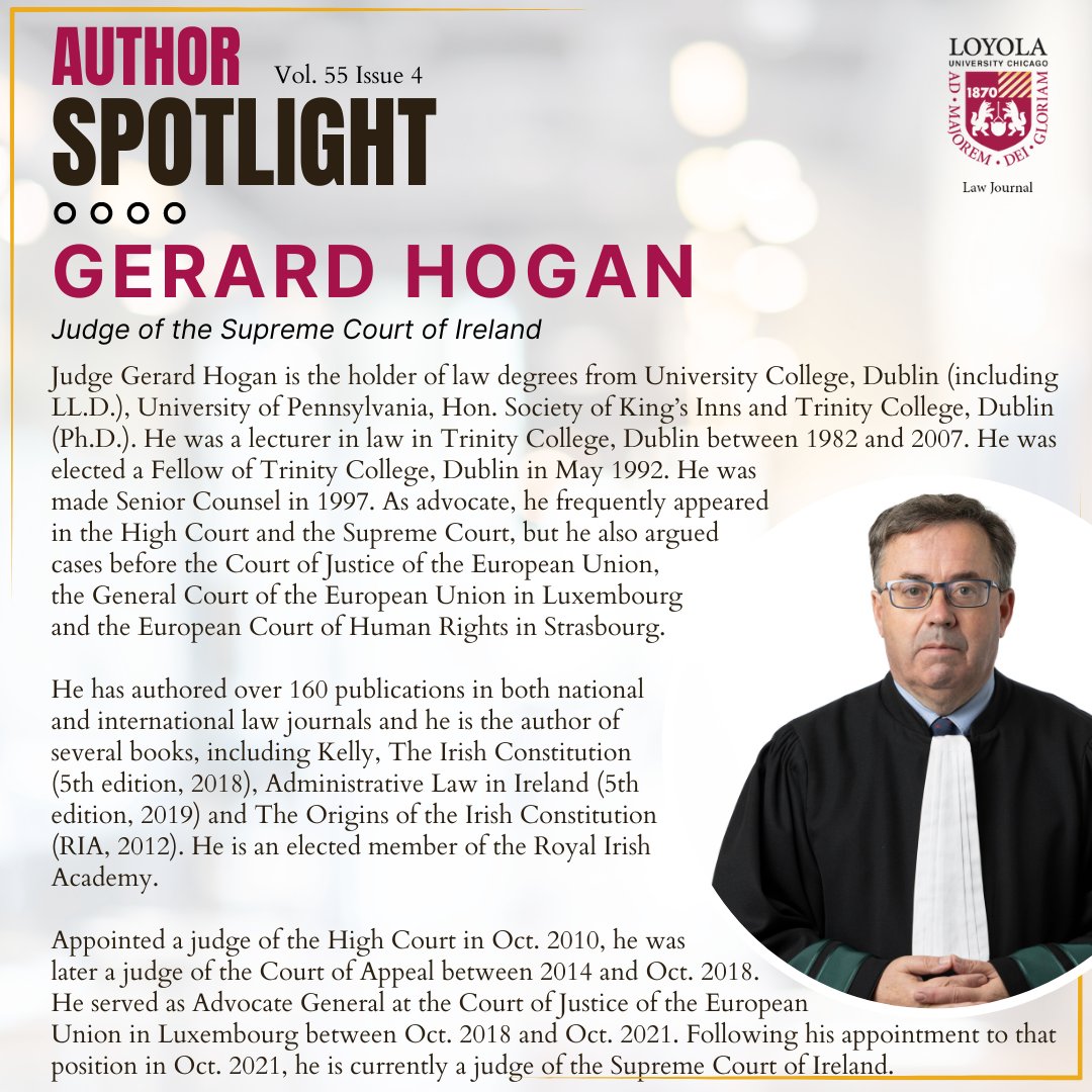 Issue 4 Author Spotlight 📣
Introducing Justice Gerard Hogan!

Justice Hogan explores the reputation of Supreme Court justices - namely Justices Oliver Wendell Holmes, John M. Harlan I, Frankfurter, and John M. Harlan II.

Read here: bit.ly/3SjYvhf