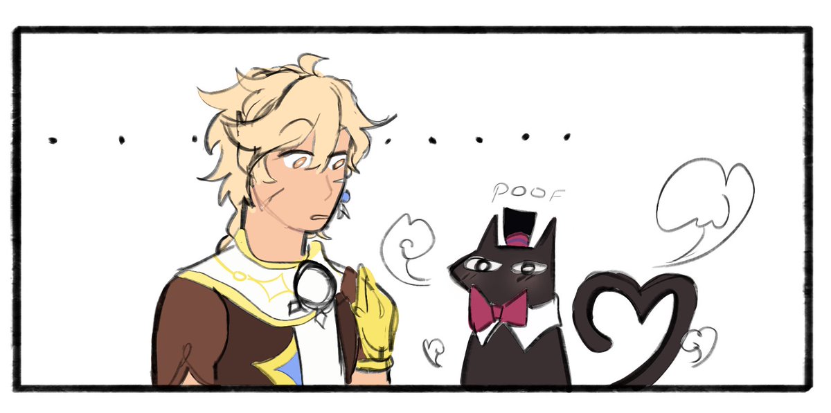 akamochii1's tweet photo. this was an old silly hc where lyney would turn into a cat if he felt intense emotions
so i digitalised it 
hope u like it
#aelyney #lyneyther #aelyn #lynther #空リネ #リネ空 #aether #lyney https://t.co/WWTwm1FsDW